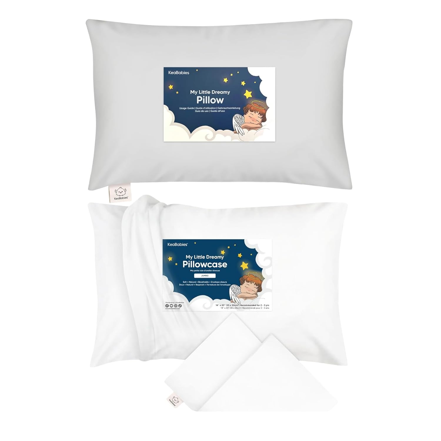 KeaBabies Toddler Pillow with Pillowcase and Toddler Pillowcase 13X18 - Soft Cotton Kids Pillow for Sleeping - Soft and Breathable, Perfect for Boys, Girls, Kids, Travel, Nap