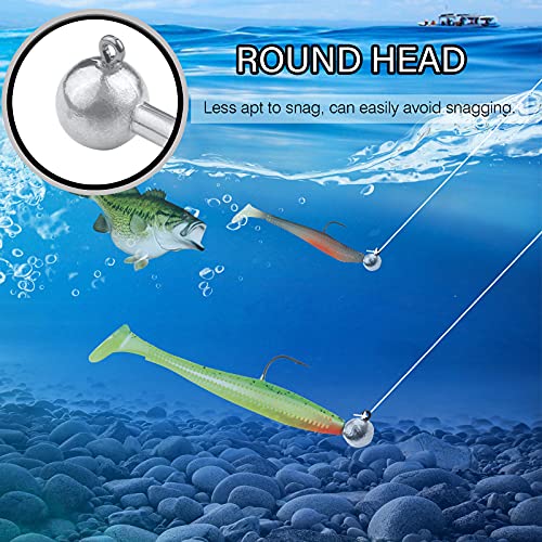 Atibin Barb Saltwater Jig Head Hook Bass Freshwater Jigs Hook Lead Round Ball Fishing Jig Lead Tackle Sharp 25pcs 3/8oz - Thumbnail 4