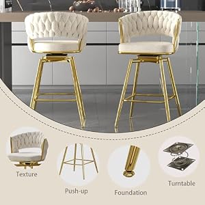 Swivel Bar Stools Set of 2, Modern 360° Swivel Bar Stools, 23 inch Modern Bar Chairs with Woven Back & Footrest, Counter Height Bar Stools for Kitchen Island, Cafe, Bar, Wet Counter Swivel Bar Stools Set of 2 Modern 360 Swivel Bar Stools 23 inch Modern Bar Chairs with Woven Back Footrest Counter Height Bar Stools for Kitchen Island Cafe Bar Wet Counter