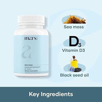 Mars by GHC Vitality Booster Combo | Shilajit Resin Sourced from ~18,000 ft & Sea Moss Capsules (60 Count) | Natural Energy and Wellness Supplement