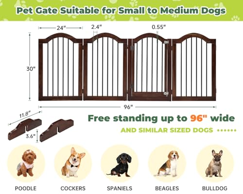 PrimeZone 96" Wide Dog Gate with Door 30" Tall 4-Panel Pet Gate Indoor | Solid Acacia Wooden Freestanding Puppy Gates, Foldable Dog Fence for Doorways, Stairs, Support Feet Included, Brown - Image 3