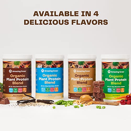 Amazing Grass Organic Plant Protein Blend: Vegan Protein Powder, New Protein Superfood Formula, All-In-One Nutrition Shake With Beet Root, Rich Chocolate, 18 Servings #TOP6