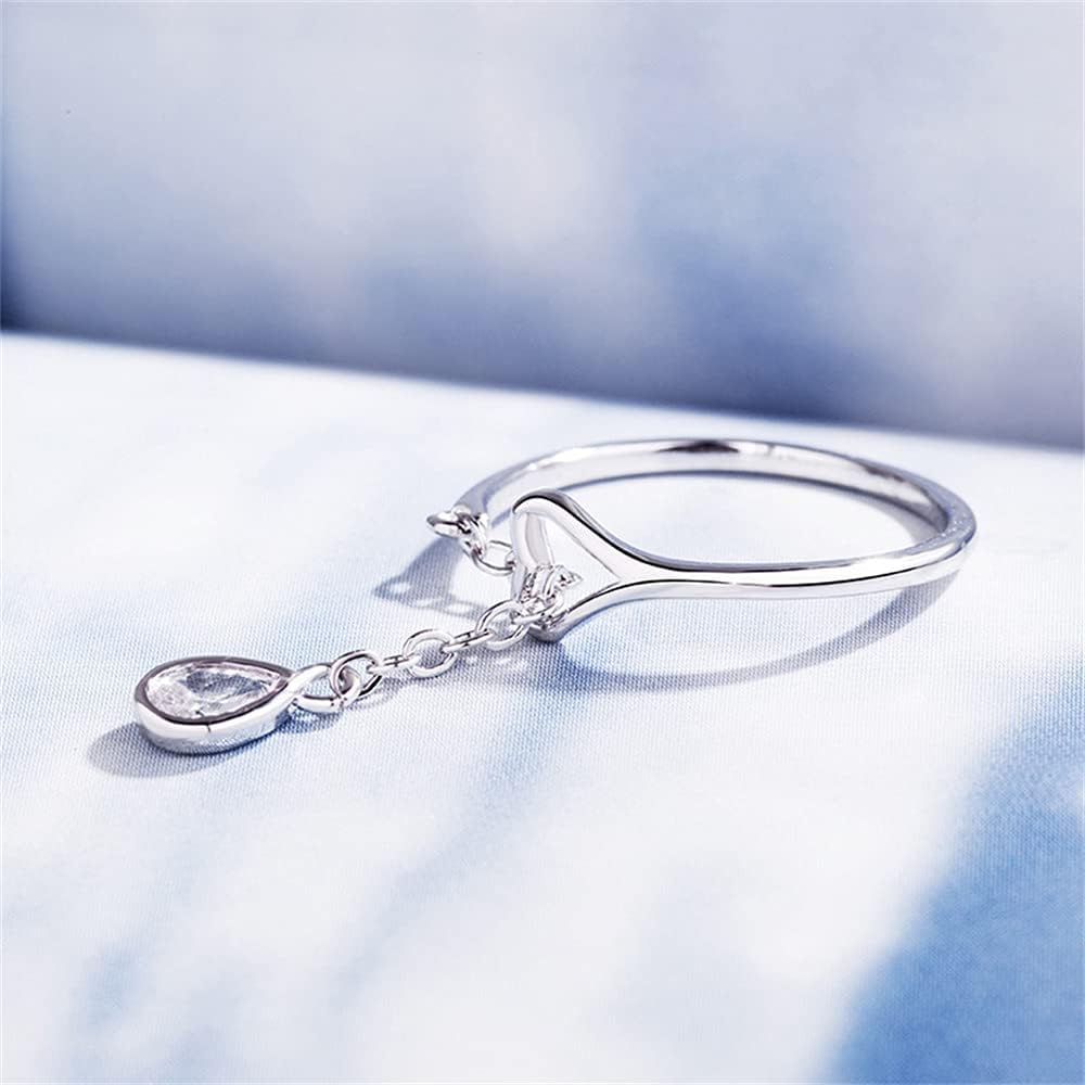 Heart Eternity Chain Statement Ring for Women Girls 925 Silver Plated Imitation Teardrop Diamond Adjustable Expandable Open Band Rings Wedding Promise Birthday Party Jewelry: Clothing, Shoes & Jewelry