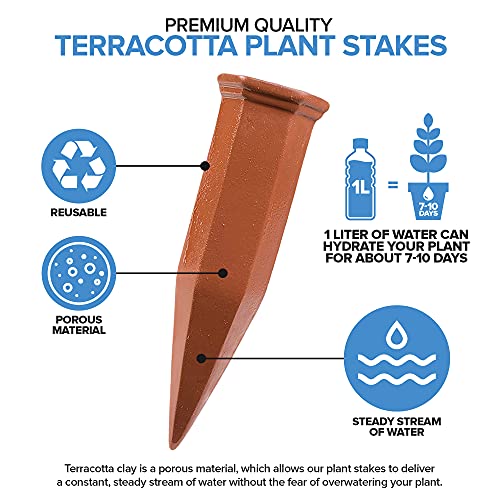Modern Innovations Ceramic Terracotta Self Watering Spikes (8 Pack) Vacation Automatic Plant Waterer Devices, Indoor/Outdoor Planter Insert, Terra-Cotta Stakes For Potted Plants, Auto-Water System #TOP2