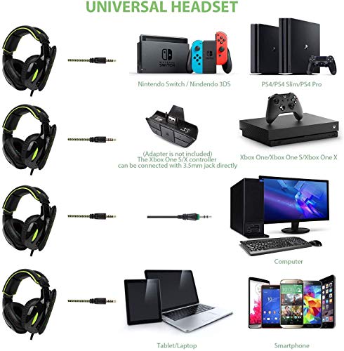 Gaming Headset G813 Compatible with PS4 3.5mm wired Over-ear Noise Isolating Microphone Volume Control for Mac/PC/ Laptop Black Green