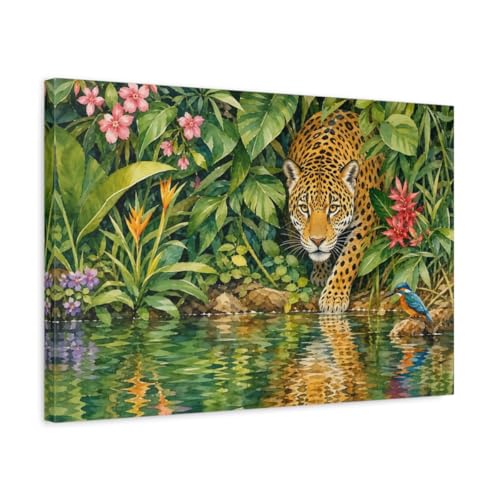 Tableau jaguar aquarelle 60x40 cm pour décoration de salon au-dessus de la cheminée
