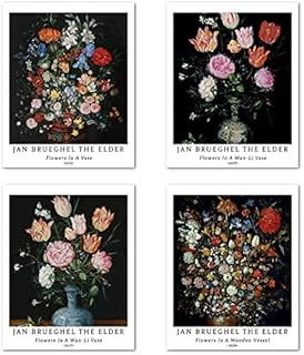 Wall Art Unframed Prints Giclee Art Paper Set of 4, 8x10 inch Classic Flower Artwork, Office Decoration Botanical Teal Minimalist Nature Illustrations Leaf Frameless Jan Brueghel The Elder Painting