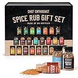Holiday Gift Grilling Spices & Seasoning Set - 24 Unique Gourmet BBQ Spice Rub Sampler (Kosher) - Gift Set for Birthday, Anniversary, Men, Dads, Husbands - By Chef Enthusiasts