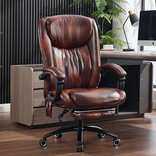 Fmolat High Back Massage Executive Chair, PU Leather, Brown