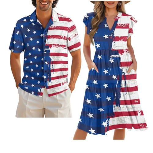 Gekhuqory Couples Matching Outfits American Flag Buttom Down Shirt Men