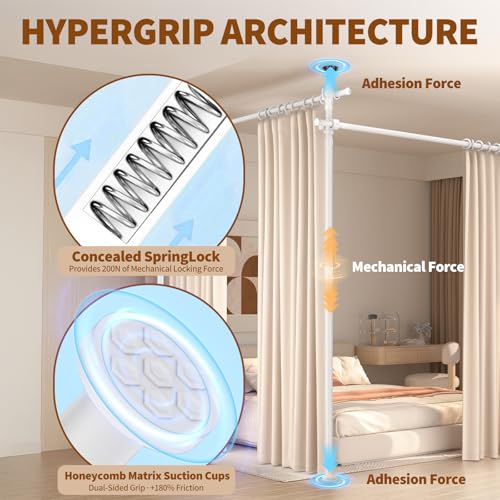 Image of Room Divider for Room Separation,4-10ft(H) 28-140inch(W) Adjustable Temporary Privacy Wall Divider, Tension Curtain Rods No Drilling, Heavy Duty Partition Space Separator Freestanding,White