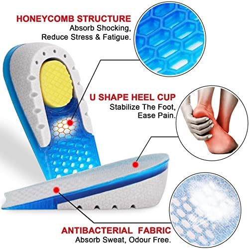 Ailaka Gel Height Increase Insoles 1 Pair, Shock Absorption Heel Cushion Pads, Height Lift Shoes Inserts for Men & Women