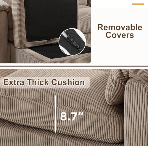 HAOMARKETS Corduroy Sofa Set,Upholstered Loveseat, and 3-Seater Couch with Plush Cushions and Rolled Arms, Modern Living Room Furniture Sets,Brown - Thumbnail 5