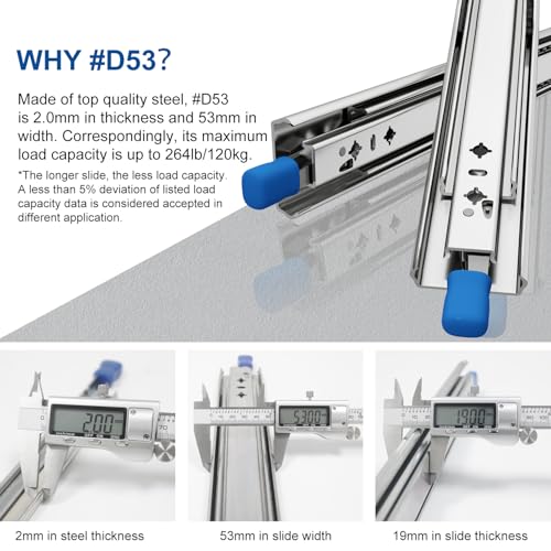 VADANIA 48" Heavy Duty Drawer Slide with Lock #D53, 2" Width Up to 154lb Load Capacity, 3-Fold Full Extension, Ball Bearing Lock-in & Lock-Out, Side Mount, 1-Pair by VADANIA - Image 2