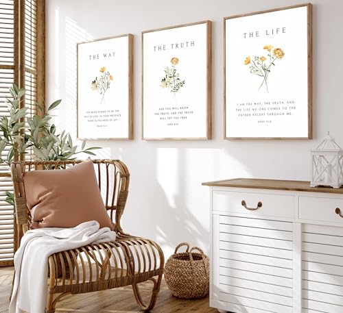 3Pcs Christian Bible Verse Floral Canvas Wall Art PicturesThe Way,The Truth,The Life Posters Prints Minimalist Botanical Painting Scripture Wall Decor for Living Room Bedroom 12x16in Unframed by LYNARTFN - Used condition - Image 4