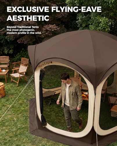Mars Explo Screen Pop Up House Room Tent, Canopy Sun Shade Shelter for Patio, Backyard, Deck & Outdoor Activities, Portable Gazebo, Not Waterproof, 10'x10', Brown - Image 5