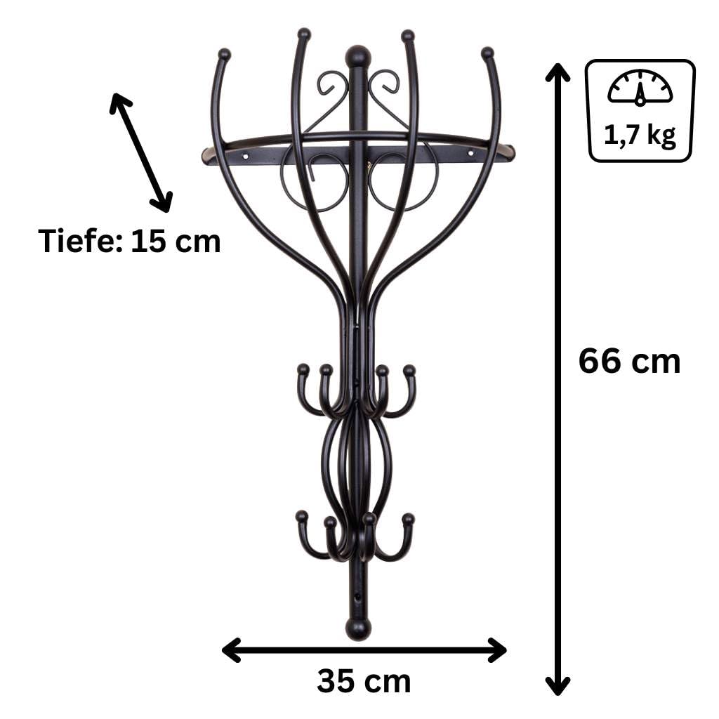 DanDiBo Wandgaderobe Halbrund Wand Metall Schwarz Vienno 66cm Gaderobe Kleiderhaken Gaderobenhaken Hakenleiste Flurgaderobe Haken