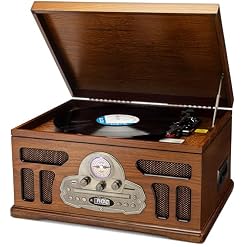 SoundBeast All-in-One Turntable with 3-Speed Record Player, Bluetooth, CD, Cassette Tape, AM/FM Radio, USB, Built-in Speakers, Handmade Wooden Exterior - Les Beatles, Paul McCartney, John Lennon, RIngo Starr, George Harrison