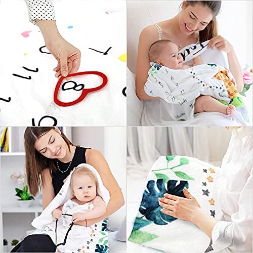 Baby Monthly Milestone Blanket for Boy Girl,Unisex Month Blanket Baby for Pictures Lion giraffe & zebra Animal Printed 4 Felt Photo Frame Shower Gifts Xmas New Moms Track Age Growth(40"x50")