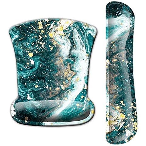 KECC Keyboard Wrist Rest & Mouse Pad Wrist Support Set, Non Slip Rubber Base Gel Mat, Raised Memory Foam for Easy Typing & Pain Relief, Computer, Laptop, Gaming, Working (Olive Marble) Cover