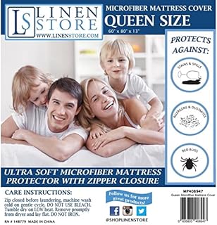 Microfiber Zippered Mattress Cover, Mattress Shield, Dust Protector, Hypoallergenic (Queen) by Linen Store…