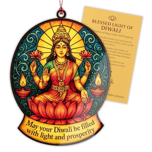 Diwali Gifts - Decoration Items Indian - Diwali Gifts Indian for Family - Suncatcher Effect Window Hanging - car Hanging Diwa1 with Xmas envelopes