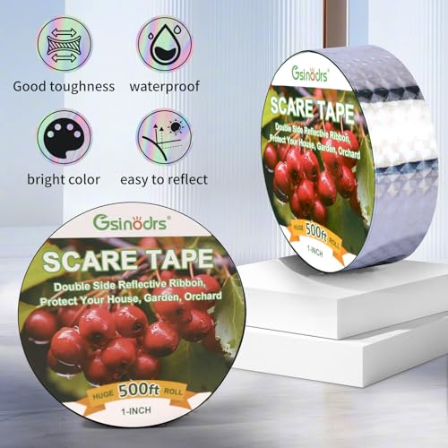 GSINODRS Double Bird Scare Tape Ribbon, Side Reflective Ribbon to Birds from Hitting Windowws and Protect Your House, Garden, Orchard (Silver, 1in * 500FT *2) - No Adhesive, Easy Tie-On Installation — view 3