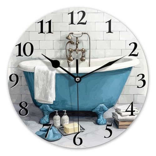DTOIVSAT Bathroom Wall Clock Battery Operated Silent Non-Ticking Round 14in
