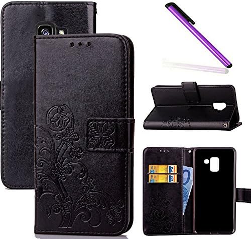 COTDINFOR Compatible with Samsung Galaxy A8 2018 Phone Case Flip Wallet Bookstyle Pu Leather Cover with Card Slots Kickstand Shockproof Protective Case for Galaxy A8 2018 clover Purple SD