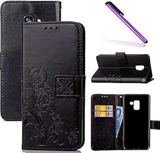 COTDINFOR Compatible with Samsung Galaxy A8 2018 Phone Case Flip Wallet Bookstyle Pu Leather Cover with Card Slots Kickstand Shockproof Protective Case for Galaxy A8 2018 clover Purple SD