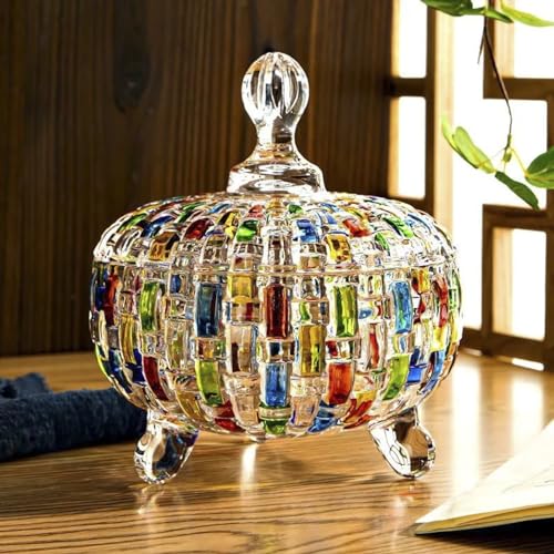 HSKIE Colorful Crystal candy jars Candy jars with lids christmas candy jar Candy containers cute candy jar glass jar with lid-24 oz by HSKIE - Used condition - US$23.01