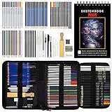 Nctoberows 76-Pack Drawing Set Sketching Kit, Pro Art Supplies Include 50 Pages 3-Color Sketchbook, Colored, Watercolor, Graphite, Charcoal & Metallic Pencil, for Artists Adults Teens Beginners
