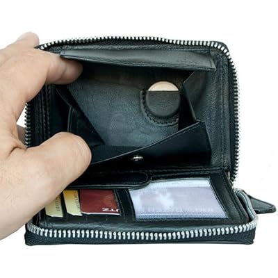 Mens Metal Zip-Around Leather Wallet with Coin Pocket Genuine Leather, RFID Protection, Everyday Design