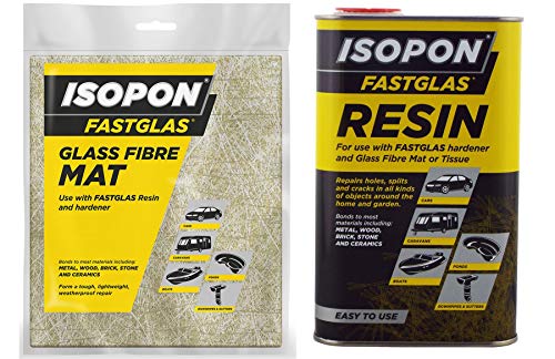 UPOL Isopon Fastglas Glass Fibre Resin 1L + Fibre Mat 25x110cm 2 Mats Per Pack