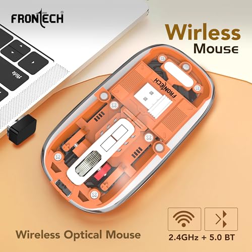 Image of FRONTECH 2.4G & Bluetooth Wireless Mouse | 3200 DPI | 5 Buttons | Transparent Ultra-Slim Design | 300mAh Rechargeable | USB to Type-C (MS-0075)