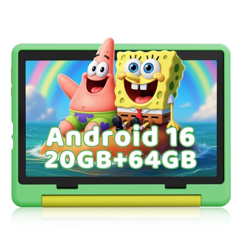 Gleeso Kids Tablet,Android 16 Tablet with HD Display,10.1 inch,Parental Control & Kids Mode, GMS Certified,20GB RAM 64GB ROM,1TB Expandable, 5000mAh Battery, Dual Camera, Protective Case,Green