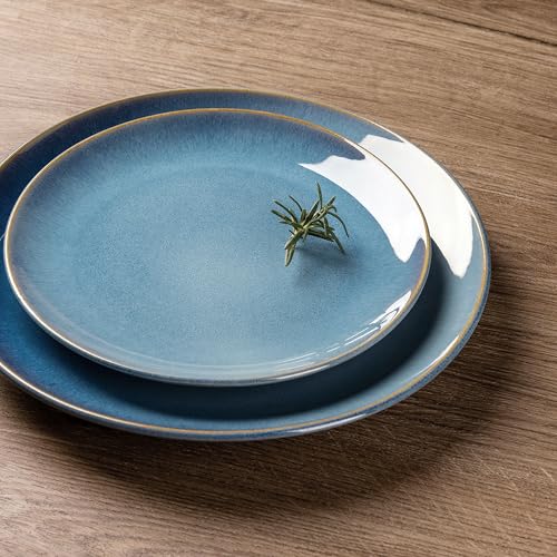 Image of GBHOME Ceramic Dinnerware Sets for 8, 24 Pieces Stoneware Plates and Bowls Sets, Reactive Glaze Dishes -Scratch Resistant, Dishwasher&Microwave Safe-Alaskan Blue