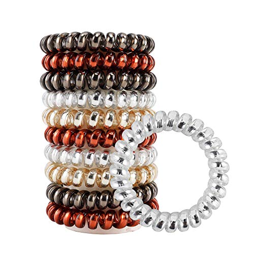 URBEST 10 Pcs Metallic Hair Coils, Tie Hair, Spiral Hair Ties, No Crease Hair Ties, Coil Ponytail Holder for Girls and Women (Large, Multi-Colors)