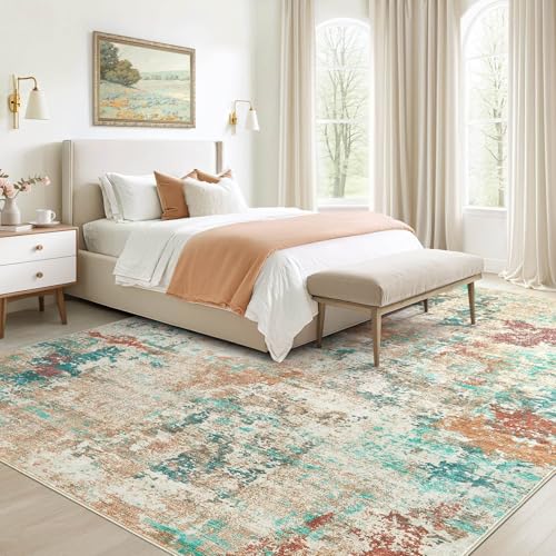 8x10 Area Rug Living Room Rugs - Washable Neutral Modern Abstract Soft Thin Large Rug Indoor Floor No Slip Rug Carpet for Bedroom Under Dining Table Home Office Decor -Colorful