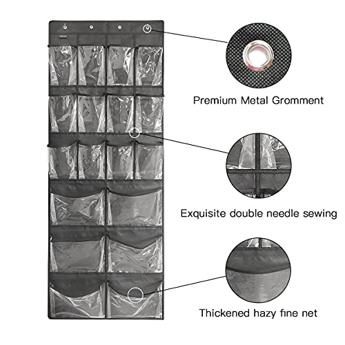 Tidymaster 1 Pack Extra Large Hanging Over Door Shoe Organizers,Closet Shoe Organizer Shoe Rack Organizer Shoe Storage,12+6 Crytal Pockets,4+4 Hooks,Black (59"X 21.6") #TOP4
