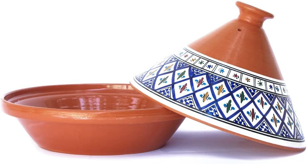 Kamsah Tagine Pot for Flavor Enrichment - Clay Pot for Cooking 10&rdquo;, 2.6 QT - Moroccan Ceramic Pots for Cooking with Lid &amp; Serving Bowl - Medium