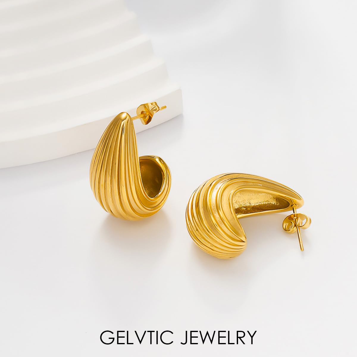 Chunky Teardrop Earrings for Women Chunky Gold Plated Shell Earrings Gold Hoop Earrings for Women Water Drop Earrings Valentine's Day Jewelry for Women Lover Mom (228Earrings-3) - Image 5