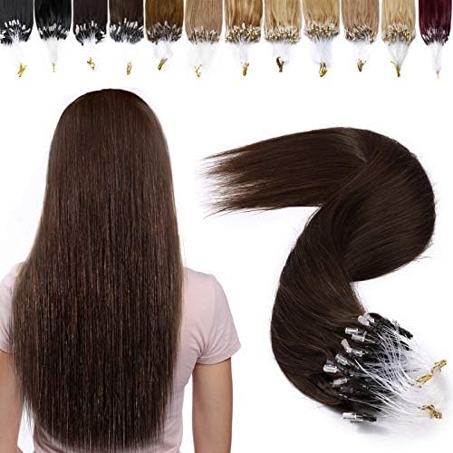 S-noilite Micro Loop Hair Extensions 1g Real Human Hair 50 Strands Remy Hair Extension Micro Ring Beads Links Straight Natural Long Invisible 16inch 50g #4 Medium Brown