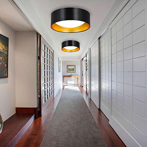 Depuley Flush Mount Ceiling Light, 15" Modern Led Ceiling Light Fixture With Black Fabric Frame And Gold Inside, 6000K/Cool White/24W(240W Equiv.), Drum Round Ceiling Lighting For Bedroom, Hallway #TOP5