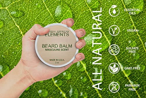 Natural American Elements Beard Balm – 100% All Natural, Masculine Scent, Essential Oils With Organic Shea Butter – Moisturizes, Softens & Strengthens - Made In Usa – Conditioning Beard Balm, 2 Oz #TOP1