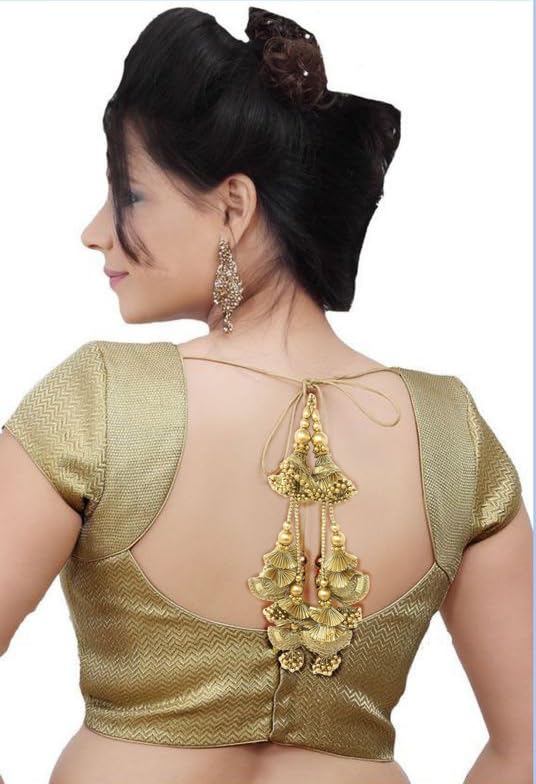 Image of Women's Gold 28 cm Long Traditional Diamond Shape Lehenga Blouse Applique Decorative Hanging