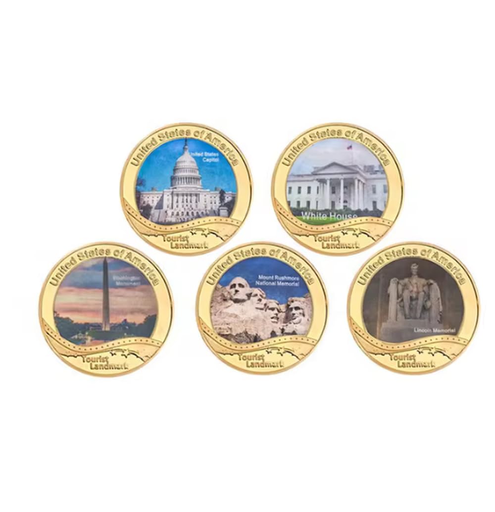 Monedas Conmemorativas Monumentos Turísticos Americanos Arquitectura Moneda De Desafío Moneda Coleccionable Chapada En Oro Moneda Conmemorativa Regalo De Recuerdo 5 Piezas/Juego