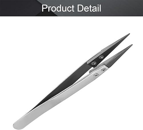Miniatura 4 de Utoolmart Pinzas de cerámica de precisión, no conductoras, resistentes al calor, pinzas rectas antiestáticas, puntiagudas plateadas, color negro,