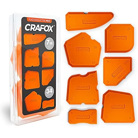 CRAFOX® Fugenglätter 7er SET | Extra große Silikon Abzieher mit 34 Fugenformen | Fugenabzieher inkl. Aufbewahrungsbox | Acryl & Silikonabzieher | Glätter - Spachtel - Werkzeug für perfekte Fugen Cover