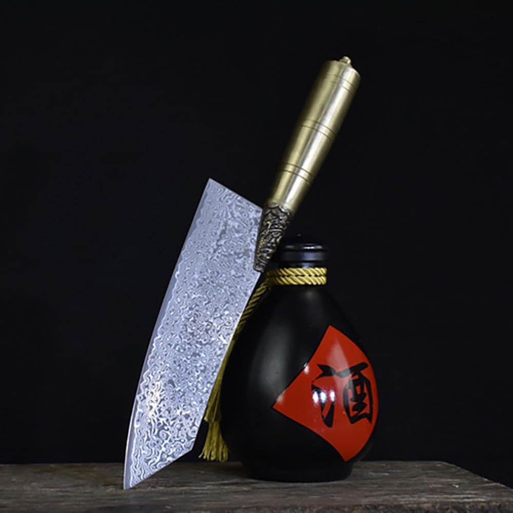 Meat Cleaver Knife, 8.5 Inch Japanese Chef Slicing Knife Vg10 Damascus Steel Kiritsuke Cooking Knife Butcher Cleaver Copper Handle